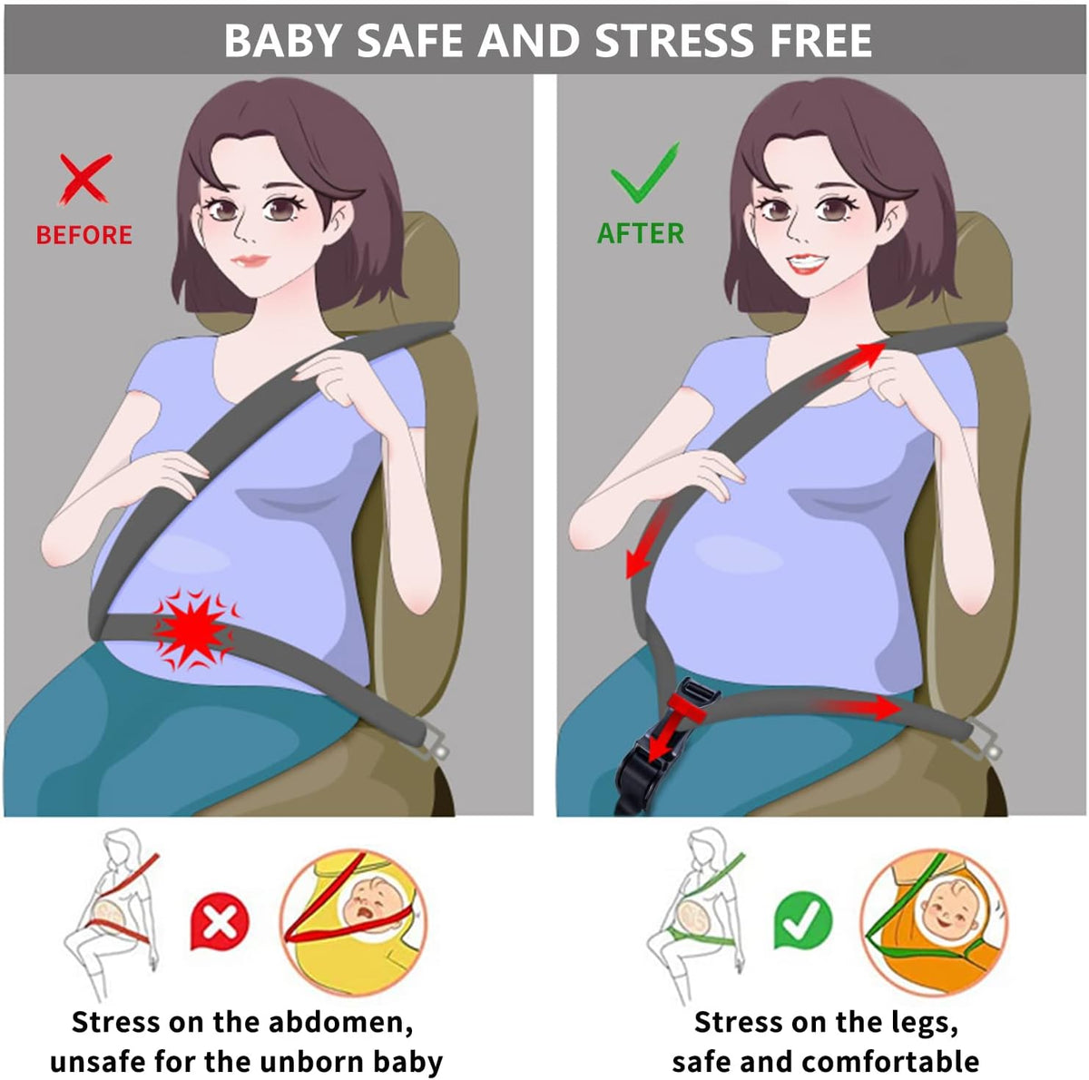 Safe & Comfortable Pregnancy Car Seat Belt Adjuster